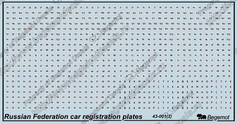 BGM-43001 1/43 Регистрационные номера автомобилей Российской Федерации (декаль)
