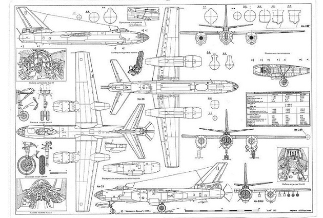 PLS-72002 1/72 Чертежи Ильюшин Ил-28 реактивный бомбардировщик (один двухсторонний лист формата А2)